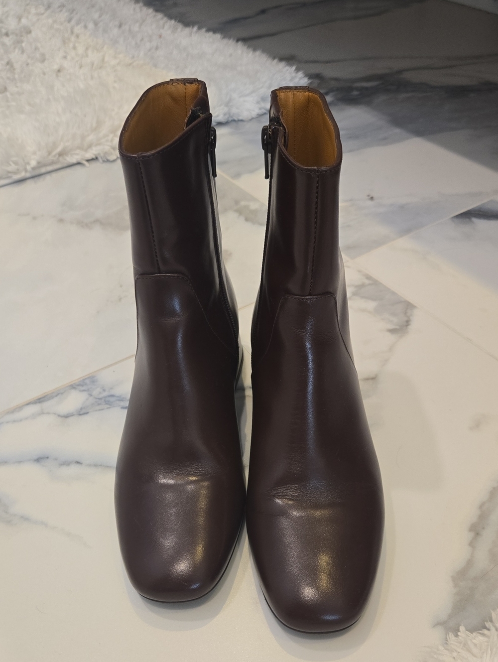Sezane Paulette Women's Brown Leather Block Heel Ankle Boots, Size 7, GUC, Chic - Picture 5 of 9